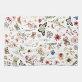 ヴィンテージカラフルワイルドフラワーズバタフライボタニカル キッチンタオル (横)