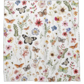 ヴィンテージカラフルワイルドフラワーズバタフライボタニカル シャワーカーテン (正面)