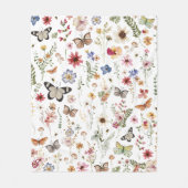 ヴィンテージカラフルワイルドフラワーズバタフライボタニカル フリースブランケット (正面)