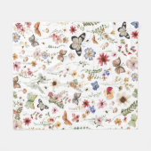 ヴィンテージカラフルワイルドフラワーズバタフライボタニカル フリースブランケット (正面(横))