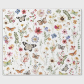 ヴィンテージカラフルワイルドフラワーズバタフライボタニカル ラッピングペーパー (フラット)