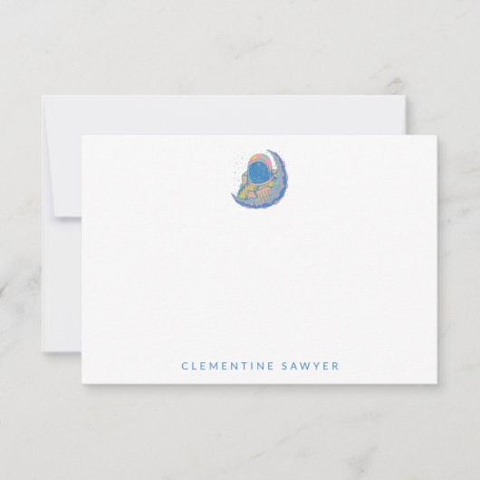 ヴィンテージカラフル宇宙飛行士と月面イラストレーション  サンキューカード (正面)