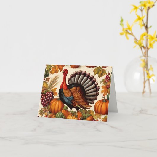 ヴィンテージカラフル感謝祭の収穫とトルコ カード (黄色い花)