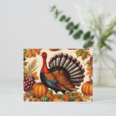 ヴィンテージカラフル感謝祭の収穫とトルコ シーズンポストカード (スタンド正面)