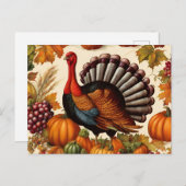 ヴィンテージカラフル感謝祭の収穫とトルコ シーズンポストカード (正面/裏面)