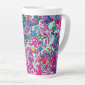 ヴィンテージカラフル抽象芸術フローラ カフェラテマグ (右アングル)