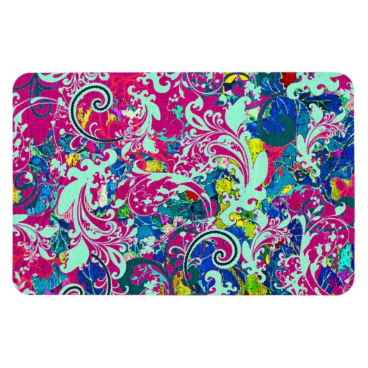 ヴィンテージカラフル抽象芸術フローラ マグネット (横)