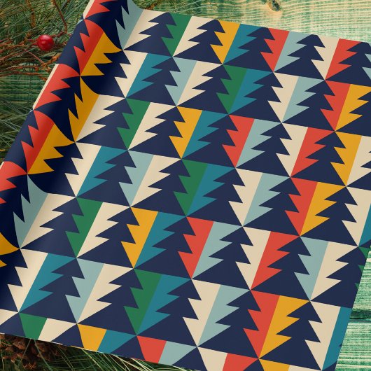 ヴィンテージカラフル抽象芸術森林樹クリスマス ラッピングペーパー