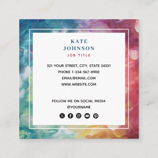 ヴィンテージカラフル抽象芸術QRコードソーシャルメディア スクエア名刺 (裏面)
