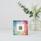 ヴィンテージカラフル抽象芸術QRコードソーシャルメディア スクエア名刺 (スタンド正面)