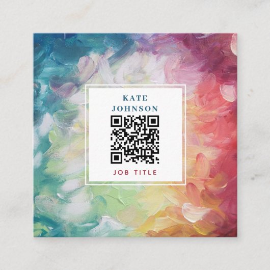 ヴィンテージカラフル抽象芸術QRコードソーシャルメディア スクエア名刺 (正面)