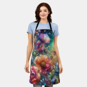 ヴィンテージカラフル植物水彩花 エプロン (着用した状態)