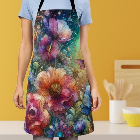 ヴィンテージカラフル植物水彩花 エプロン