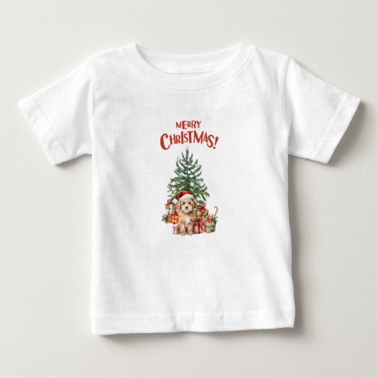 ヴィンテージカラフル水彩華やかなクリスマス ベビーTシャツ (正面)