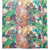 ヴィンテージカラフル熱帯植物フローラ シャワーカーテン (正面)