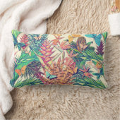 ヴィンテージカラフル熱帯植物フローラ ランバークッション (ブランケット)
