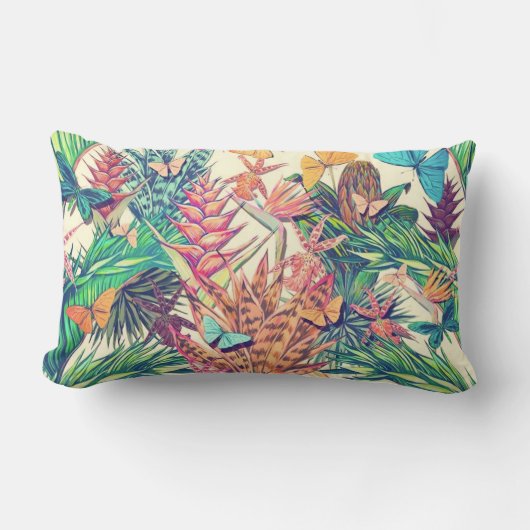 ヴィンテージカラフル熱帯植物フローラ ランバークッション (正面)