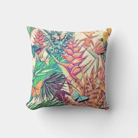 ヴィンテージカラフル熱帯植物性フローラと クッション (正面)