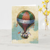 ヴィンテージカラフル熱気球ハッピーバースデー カード (黄色い花)