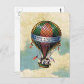 ヴィンテージカラフル熱気球ハッピーバースデー ポストカード (正面/裏面)