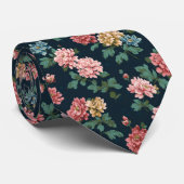 ヴィンテージカラフル牡丹の模様（黒い背景） ネクタイ (ロール)