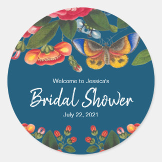 ヴィンテージカラフル牡丹蝶ブライダルシャワーInv ラウンドシール
