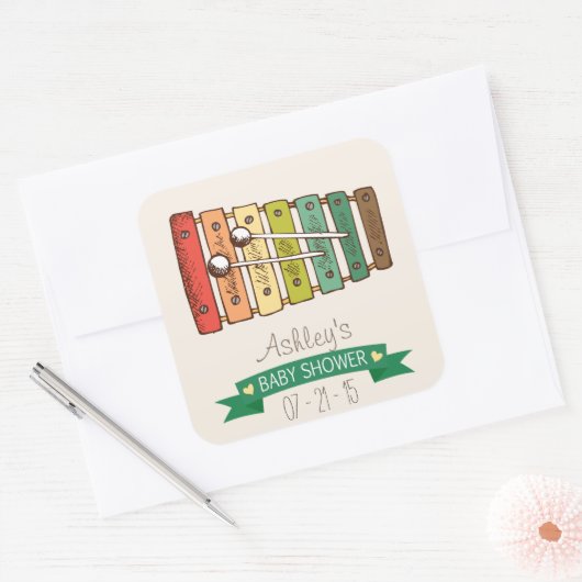 ヴィンテージカラフル玩具キシロフォンベビーシャワー スクエアシール (封筒)