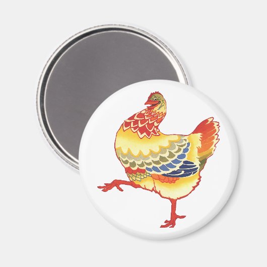 ヴィンテージカラフル納屋周囲の庭チキンフロムファーム マグネット (正面/裏面)