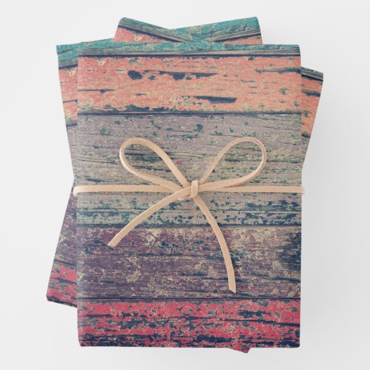 ヴィンテージカラフル絵を描動揺して木目 ラッピングペーパーシート (インサイチュ)
