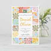 ヴィンテージカラフル花結婚レトロ 招待状 (スタンド正面)