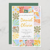 ヴィンテージカラフル花結婚レトロ 招待状 (正面/裏面)