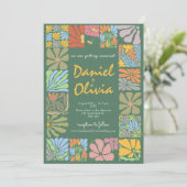 ヴィンテージカラフル花結婚レトロ 招待状 (スタンド正面)