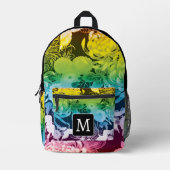 ヴィンテージカラフル花鳥類モノグラカスタムム プリントバックパック (正面)