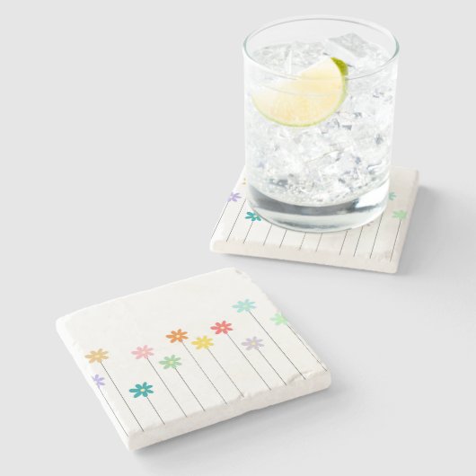 ヴィンテージカラフル花 ストーンコースター (横)
