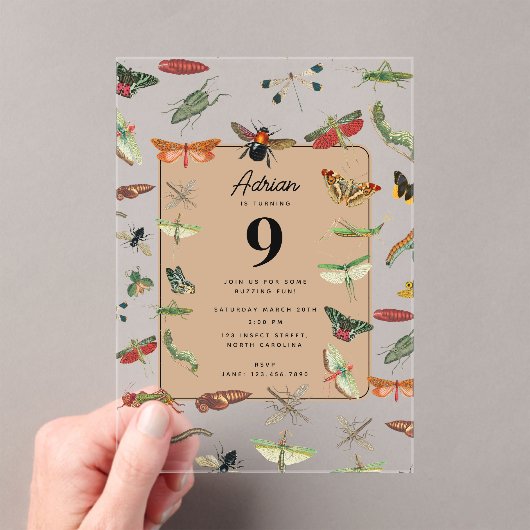 ヴィンテージカラフル虫生誕会テーマ アクリル招待状 (インサイチュ (ポータブル))