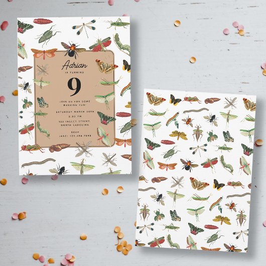 ヴィンテージカラフル虫生誕会テーマ 招待状