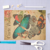 ヴィンテージカラフル蝶とガフランスのス 薄葉紙 (クラフト)