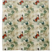 ヴィンテージカラフル蝶と花(2) シャワーカーテン (正面)