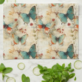 ヴィンテージカラフル蝶と花(3) キッチンタオル (折り畳み)