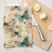 ヴィンテージカラフル蝶と花(3) キッチンタオル (四つ折り)