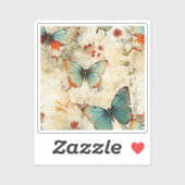 ヴィンテージカラフル蝶と花(3) シール (シート)