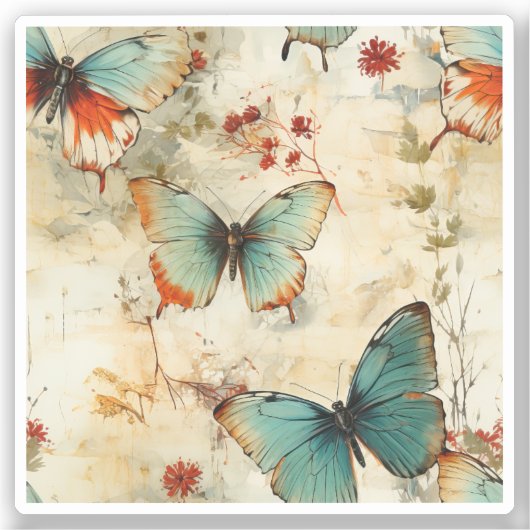 ヴィンテージカラフル蝶と花(3) シール (正面)