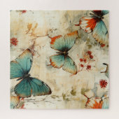 ヴィンテージカラフル蝶と花(3) ジグソーパズル (横)