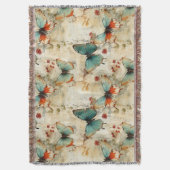 ヴィンテージカラフル蝶と花(3) スローブランケット (正面縦)