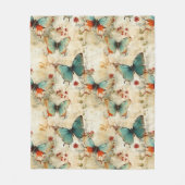 ヴィンテージカラフル蝶と花(3) フリースブランケット (正面)