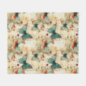 ヴィンテージカラフル蝶と花(3) フリースブランケット (正面(横))