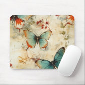 ヴィンテージカラフル蝶と花(3) マウスパッド (マウス)