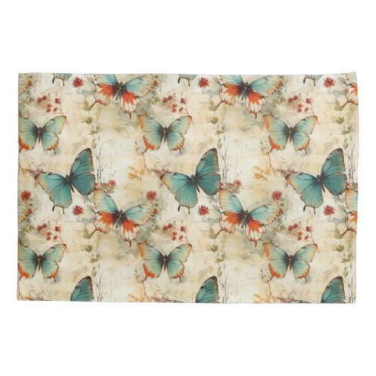 ヴィンテージカラフル蝶と花(3) 枕カバー (裏面-左)