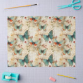 ヴィンテージカラフル蝶と花(3) 薄葉紙 (クラフト)