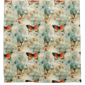 ヴィンテージカラフル蝶と花(4) シャワーカーテン (正面)